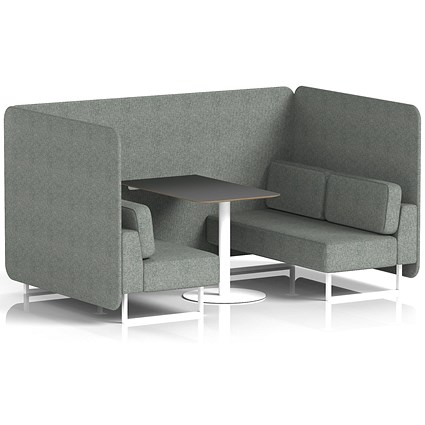 Brixworth 4 Seater Bench Booth With Table. White Legs, Black Table With White Leg, Rivet Fabric, Prime Panels And Sofa