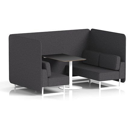Brixworth 4 Seater Bench Booth With Table. White Legs, Black Table With White Leg, X2 Fabric, Arithmetic Panels And Sofa