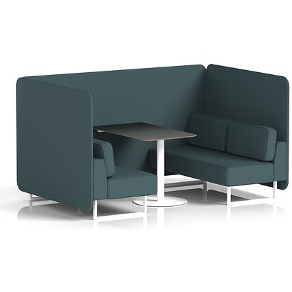 Brixworth 4 Seater Bench Booth With Table. White Legs, Black Table With White Leg, X2 Fabric, Polygon Panels And Sofa
