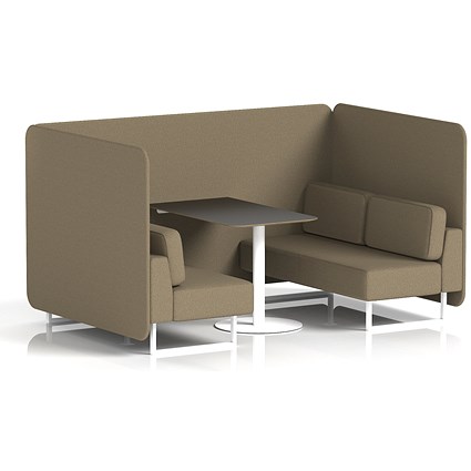 Brixworth 4 Seater Bench Booth With White Legs And Black Table With White Leg In Main Line Flax Fabric, Bank Panels And Sofa