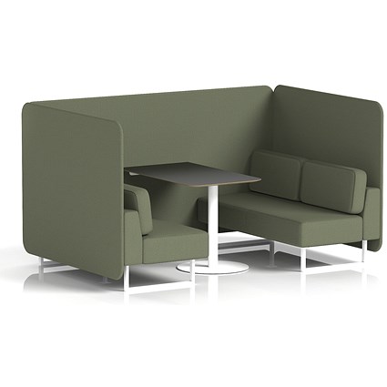 Brixworth 4 Seater Bench Booth With Table. White Legs, Black Table With White Leg, Main Line Flax Fabric, Monument Panels And Sofa