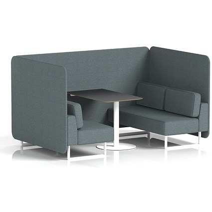 Brixworth 4 Seater Bench Booth With Table. White Legs, Black Table With White Leg, Main Line Flax Fabric, Westminster Panels And Sofa
