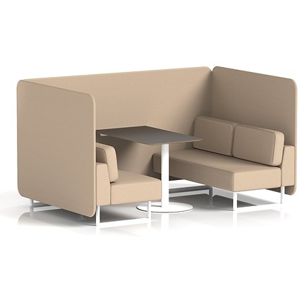 Brixworth 4 Seater Bench Booth With Table. White Legs, Black Table With White Leg, Synergy Fabric, Affix Panels And Sofa