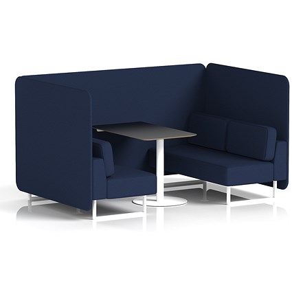 Brixworth 4 Seater Bench Booth With Table. White Legs, Black Table With White Leg, Synergy Fabric, Alike Panels And Sofa