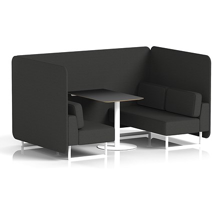 Brixworth 4 Seater Bench Booth With Table. White Legs, Black Table With White Leg, Synergy Fabric, Mix Panels And Sofa