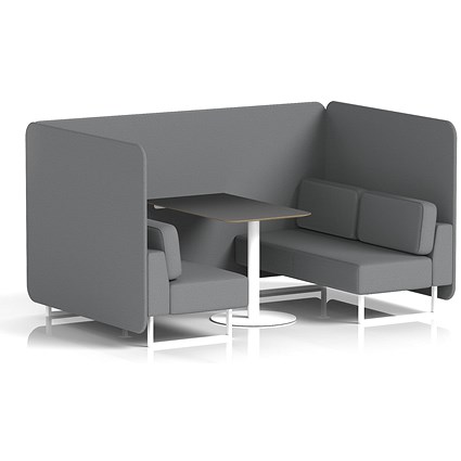 Brixworth 4 Seater Bench Booth With Table. White Legs, Black Table With White Leg, Synergy Fabric, Partner Panels And Sofa