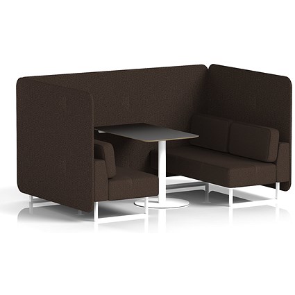 Brixworth 4 Seater Bench Booth With Table. White Legs, Black Table With White Leg, Synergy Fabric, Wed Panels And Sofa
