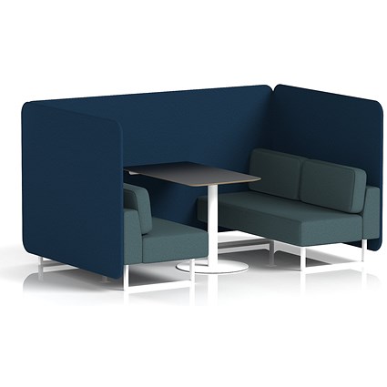 Brixworth 4 Seater Bench Booth With Table. White Legs, Black Table With White Leg, X2 Fabric, Calculus Panels And Polygon Sofa