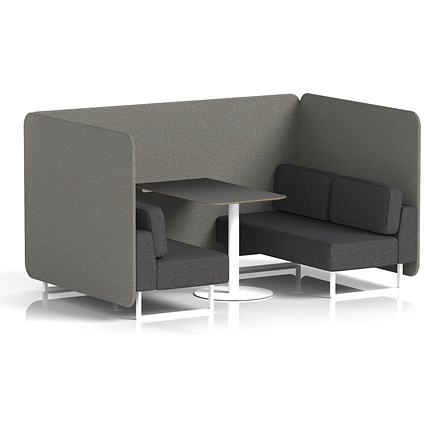 Brixworth 4 Seater Bench Booth With Table. White Legs, Black Table With White Leg, X2 Fabric, Number Panels And Arithmetic Sofa