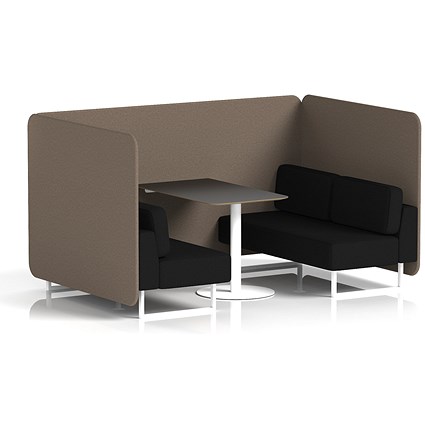 Brixworth 4 Seater Bench Booth With Table. White Legs, Black Table With White Leg, X2 Fabric, Theory Panels And Diameter Sofa