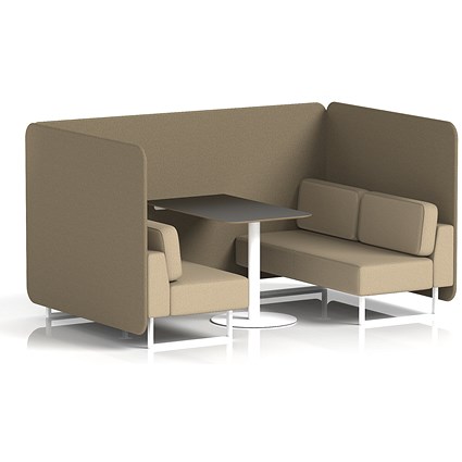 Brixworth 4 Seater Bench Booth With Table. White Legs, Black Table With White Leg, Main Line Flax Fabric, Bank Panels And Upminster Sofa
