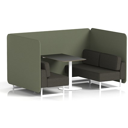 Brixworth 4 Seater Bench Booth With Table. White Legs, Black Table With White Leg, Main Line Flax Fabric, Monument Panels And Temple Sofa