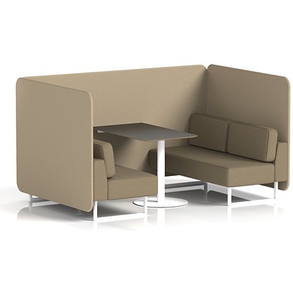 Brixworth 4 Seater Bench Booth With Table. White Legs, Black Table With White Leg, Main Line Flax Fabric, Upminster Panels And Bank Sofa