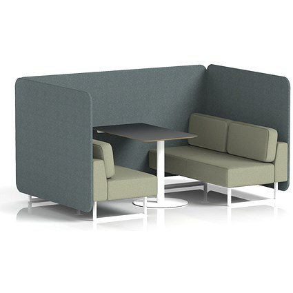 Brixworth 4 Seater Bench Booth With Table. White Legs, Black Table With White Leg, Main Line Flax Fabric, Westminster Panels And Newbury Sofa
