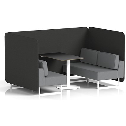 Brixworth 4 Seater Bench Booth With Table. White Legs, Black Table With White Leg, Synergy Fabric, Mix Panels And Partner Sofa
