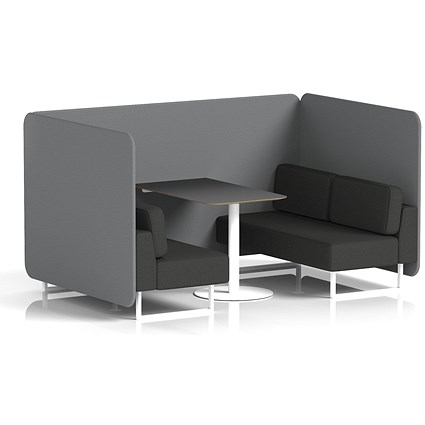 Brixworth 4 Seater Bench Booth With Table. White Legs, Black Table With White Leg, Synergy Fabric, Partner Panels And Mix Sofa