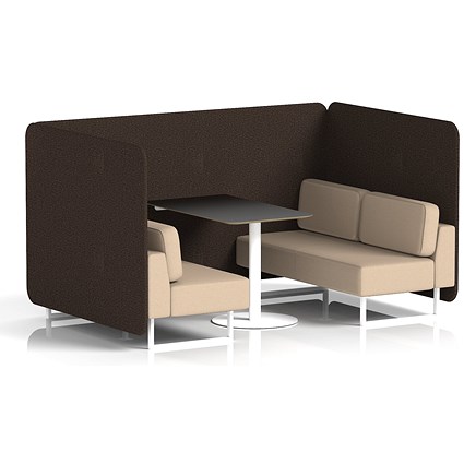 Brixworth 4 Seater Bench Booth With Table. White Legs, Black Table With White Leg, Synergy Fabric, Wed Panels And Affix Sofa