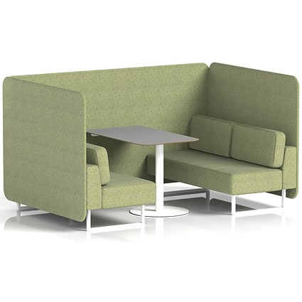 Brixworth 4 Seater Bench Booth With Table, White Legs, Grey Table With White Leg, Rivet Fabric, Burnish Panels And Sofa