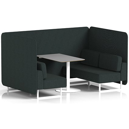 Brixworth 4 Seater Bench Booth With Table, White Legs, Grey Table With White Leg, Rivet Fabric, Charcoal Panels And Sofa