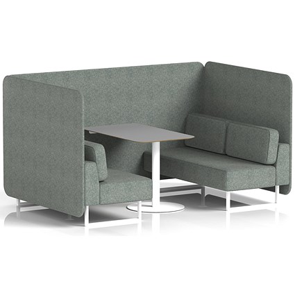 Brixworth 4 Seater Bench Booth With Table, White Legs, Grey Table With White Leg, Rivet Fabric, Prime Panels And Sofa