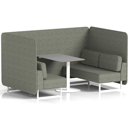 Brixworth 4 Seater Bench Booth With Table, White Legs, Grey Table With White Leg, Rivet Fabric, Vitreous Panels And Sofa
