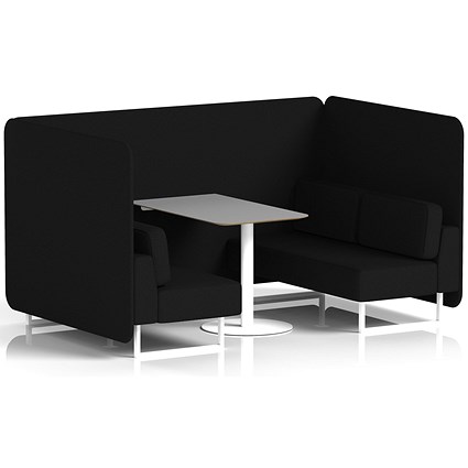 Brixworth 4 Seater Bench Booth With Table, White Legs, Grey Table With White Leg, X2 Fabric, Diameter Panels And Sofa