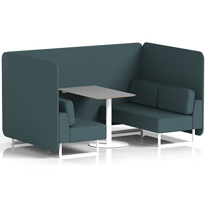 Brixworth 4 Seater Bench Booth With Table, White Legs, Grey Table With White Leg, X2 Fabric, Polygon Panels And Sofa