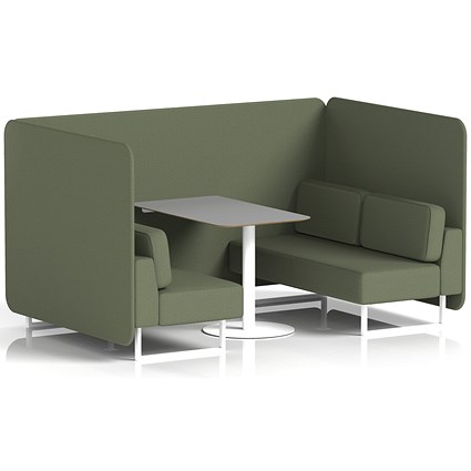 Brixworth 4 Seater Bench Booth With Table, White Legs, Grey Table With White Leg, Main Line Flax Fabric, Monument Panels And Sofa
