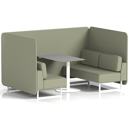 Brixworth 4 Seater Bench Booth With Table, White Legs, Grey Table With White Leg, Main Line Flax Fabric, Newbury Panels And Sofa