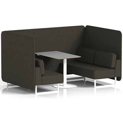 Brixworth 4 Seater Bench Booth With Table, White Legs, Grey Table With White Leg, Main Line Flax Fabric, Temple Panels And Sofa
