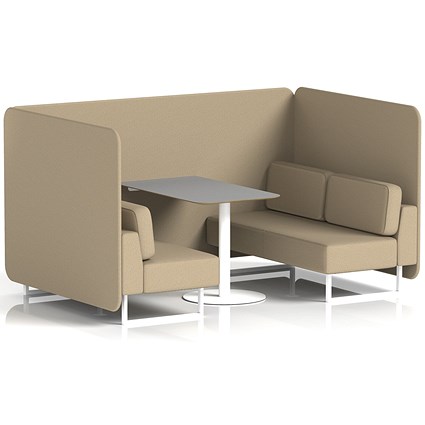 Brixworth 4 Seater Bench Booth With Table, White Legs, Grey Table With White Leg, Main Line Flax Fabric, Upminster Panels And Sofa