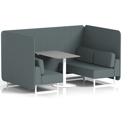 Brixworth 4 Seater Bench Booth With Table, White Legs, Grey Table With White Leg, Main Line Flax Fabric, Westminster Panels And Sofa