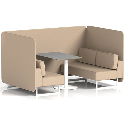 Brixworth 4 Seater Bench Booth With Table, White Legs, Grey Table With White Leg, Synergy Fabric, Affix Panels And Sofa