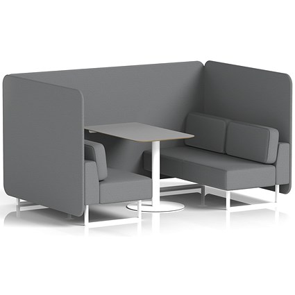 Brixworth 4 Seater Bench Booth With Table, White Legs, Grey Table With White Leg, Synergy Fabric, Partner Panels And Sofa