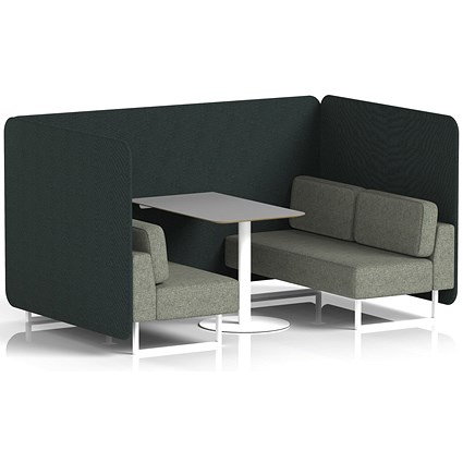Brixworth 4 Seater Bench Booth With Table, White Legs, Grey Table With White Leg, Rivet Fabric, Charcoal Panels And Vitreous Sofa