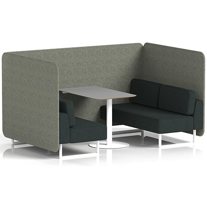 Brixworth 4 Seater Bench Booth With Table, White Legs, Grey Table With White Leg, Rivet Fabric, Prime Panels And Crucible Sofa