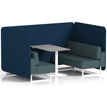 Brixworth 4 Seater Bench Booth With Table, White Legs, Grey Table With White Leg, X2 Fabric, Calculus Panels And Polygon Sofa