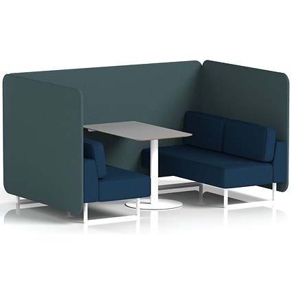 Brixworth 4 Seater Bench Booth With Table, White Legs, Grey Table With White Leg, X2 Fabric, Polygon Panels And Calculus Sofa