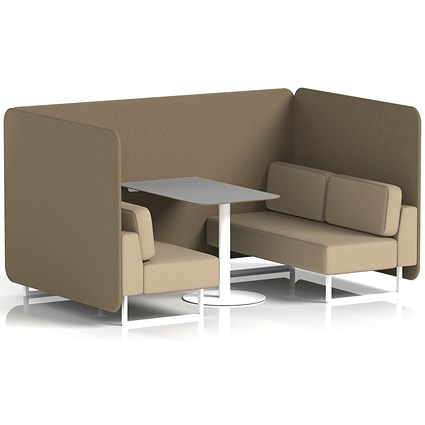 Brixworth 4 Seater Bench Booth With Table, White Legs, Grey Table With White Leg, Main Line Flax Fabric, Bank Panels And Upminster Sofa