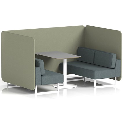 Brixworth 4 Seater Bench Booth With Table, White Legs, Grey Table With White Leg, Main Line Flax Fabric, Newbury Panels And Westminster Sofa
