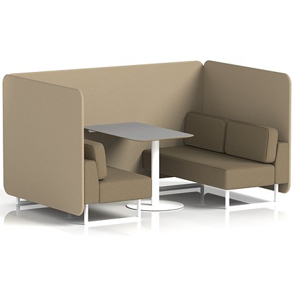 Brixworth 4 Seater Bench Booth With Table, White Legs, Grey Table With White Leg, Main Line Flax Fabric, Upminster Panels And Bank Sofa