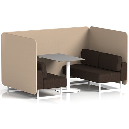 Brixworth 4 Seater Bench Booth With Table, White Legs, Grey Table With White Leg, Synergy Fabric, Affix Panels And Wed Sofa