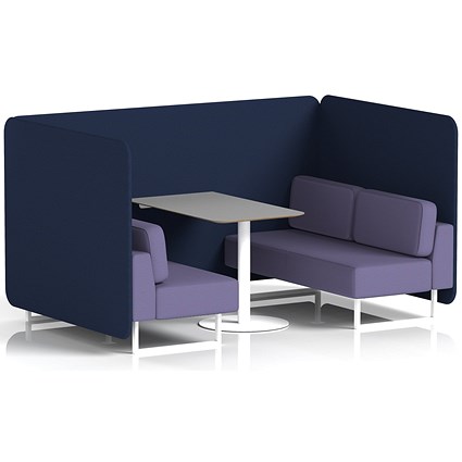 Brixworth 4 Seater Bench Booth With Table, White Legs, Grey Table With White Leg, Synergy Fabric, Alike Panels And Order Sofa