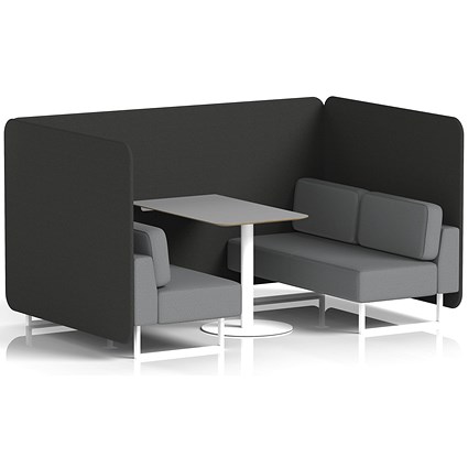 Brixworth 4 Seater Bench Booth With Table, White Legs, Grey Table With White Leg, Synergy Fabric, Mix Panels And Partner Sofa