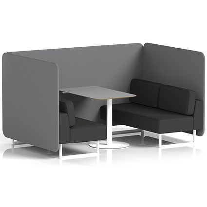 Brixworth 4 Seater Bench Booth With Table, White Legs, Grey Table With White Leg, Synergy Fabric, Partner Panels And Mix Sofa