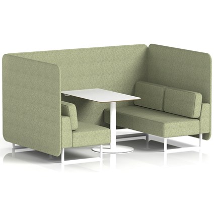 Brixworth 4 Seater Bench Booth With Table, White Legs, White Table, Rivet Fabric, Burnish Panels And Sofa