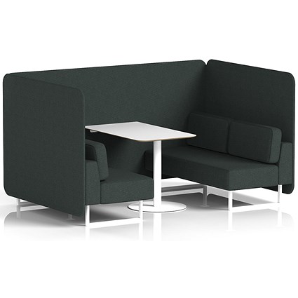 Brixworth 4 Seater Bench Booth With Table, White Legs, White Table, Rivet Fabric, Charcoal Panels And Sofa