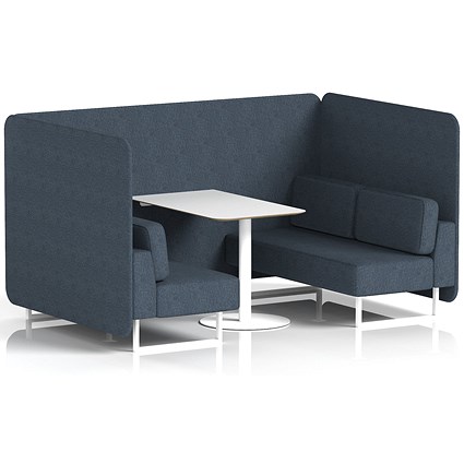 Brixworth 4 Seater Bench Booth With Table, White Legs, White Table, Rivet Fabric, Crucible Panels And Sofa
