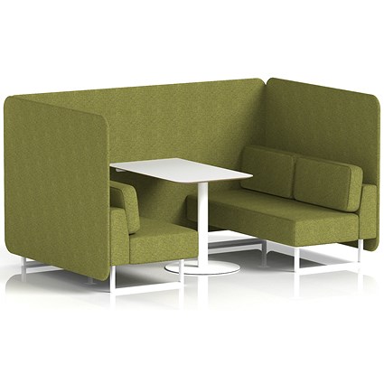 Brixworth 4 Seater Bench Booth With Table, White Legs, White Table, Rivet Fabric, Olive Panels And Sofa