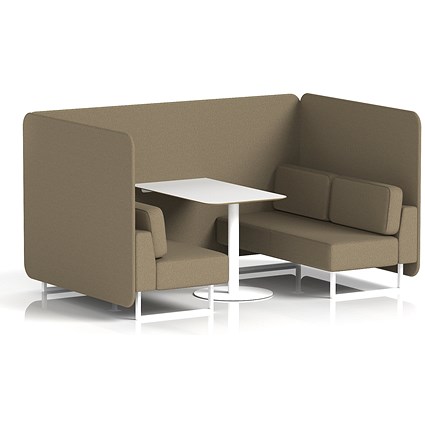 Brixworth 4 Seater Bench Booth With Table, White Legs, White Table, Main Line Flax Fabric, Bank Panels And Sofa